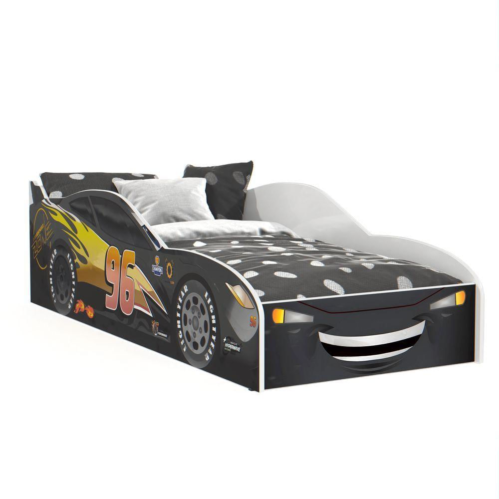 Cama Carro Berço Preto Mini Cama Carro De Corrida Mcqueen Com Proteção Lateral