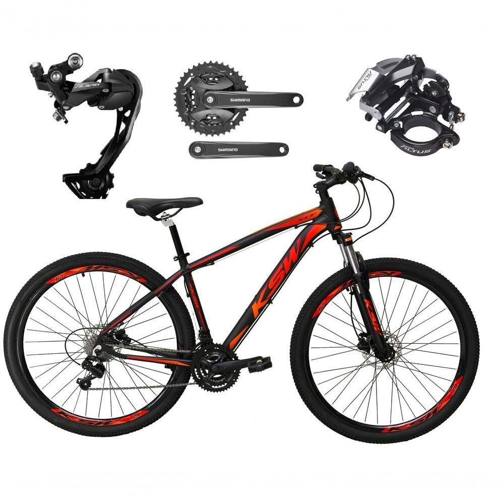 Bicicleta Aro 29 Ksw Xlt Alívio E Altus 27v Freio Hidráulico Garfo Trava - Preto/vermelho/laranja Tam.21