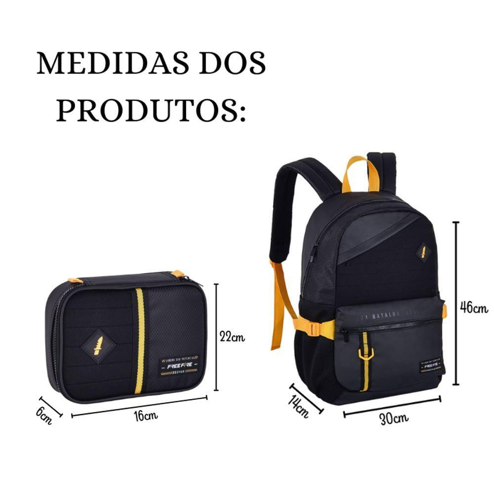 Kit Mochila De Costas E Estojo Box Free Fire Preto