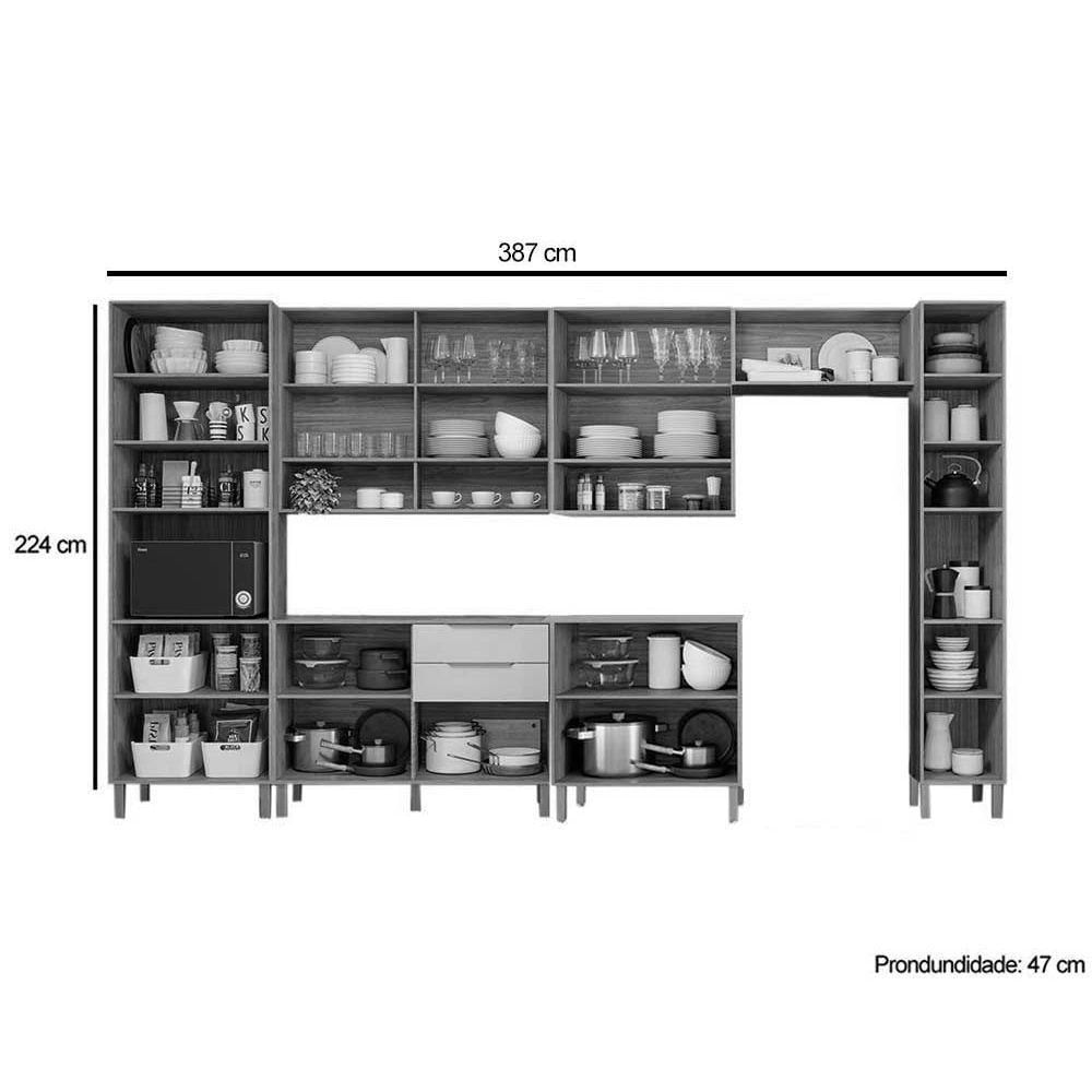 Cozinha Modulada Completa Divina 9 Peças 3 Aéreos + 2 Balcões+ 2 Paneleiros + 2 Complementos Cz010 Freijó Titanium