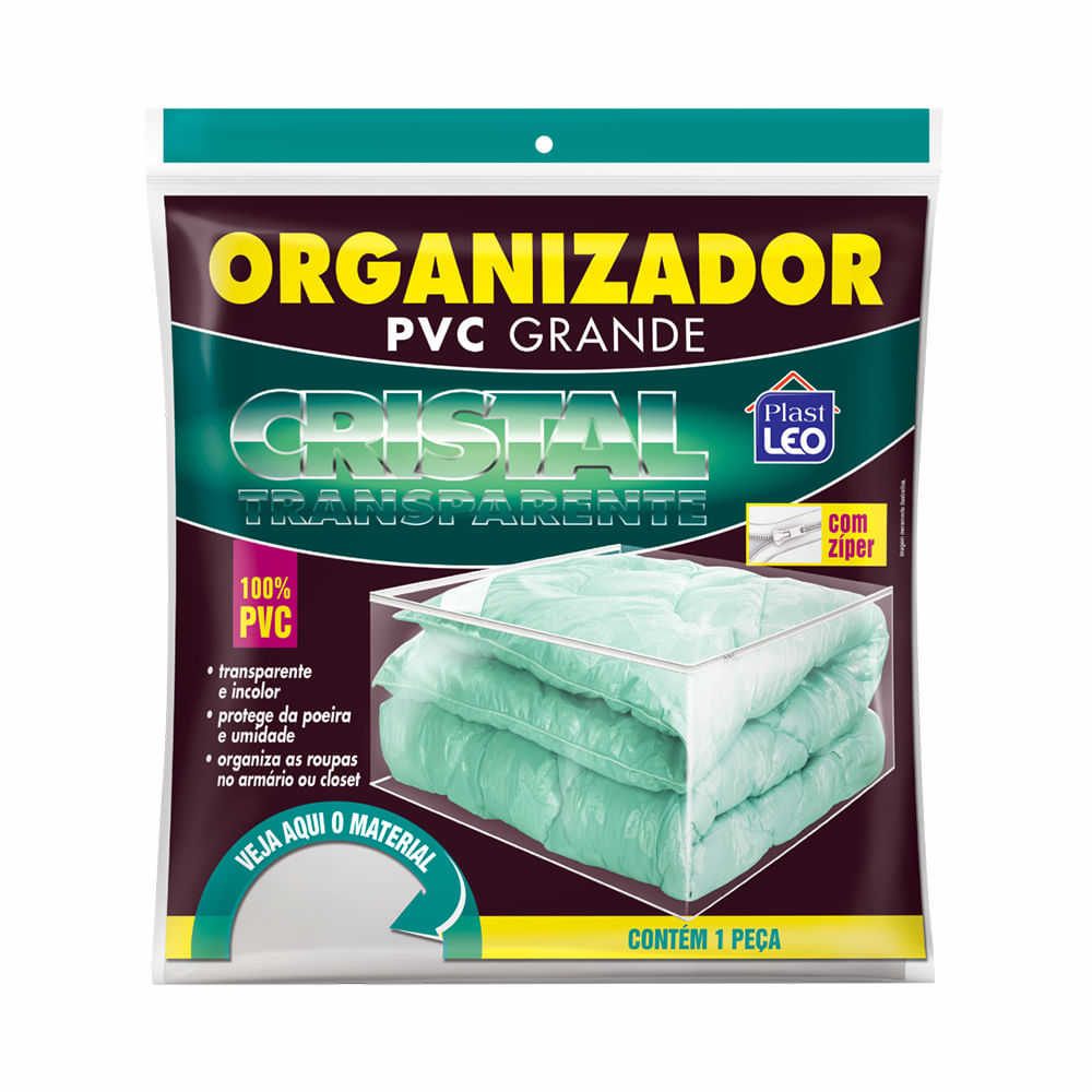 Caixa Organizadora Plast Leo em PVC Cristal Transparente Grande 62x48x27cm