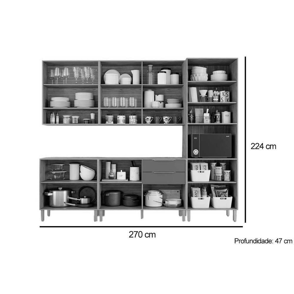 Cozinha Completa 5 Peças Divina 2 Aéreos 2 Balcões 1 Paneleiro Cz001 Freijó Titanium