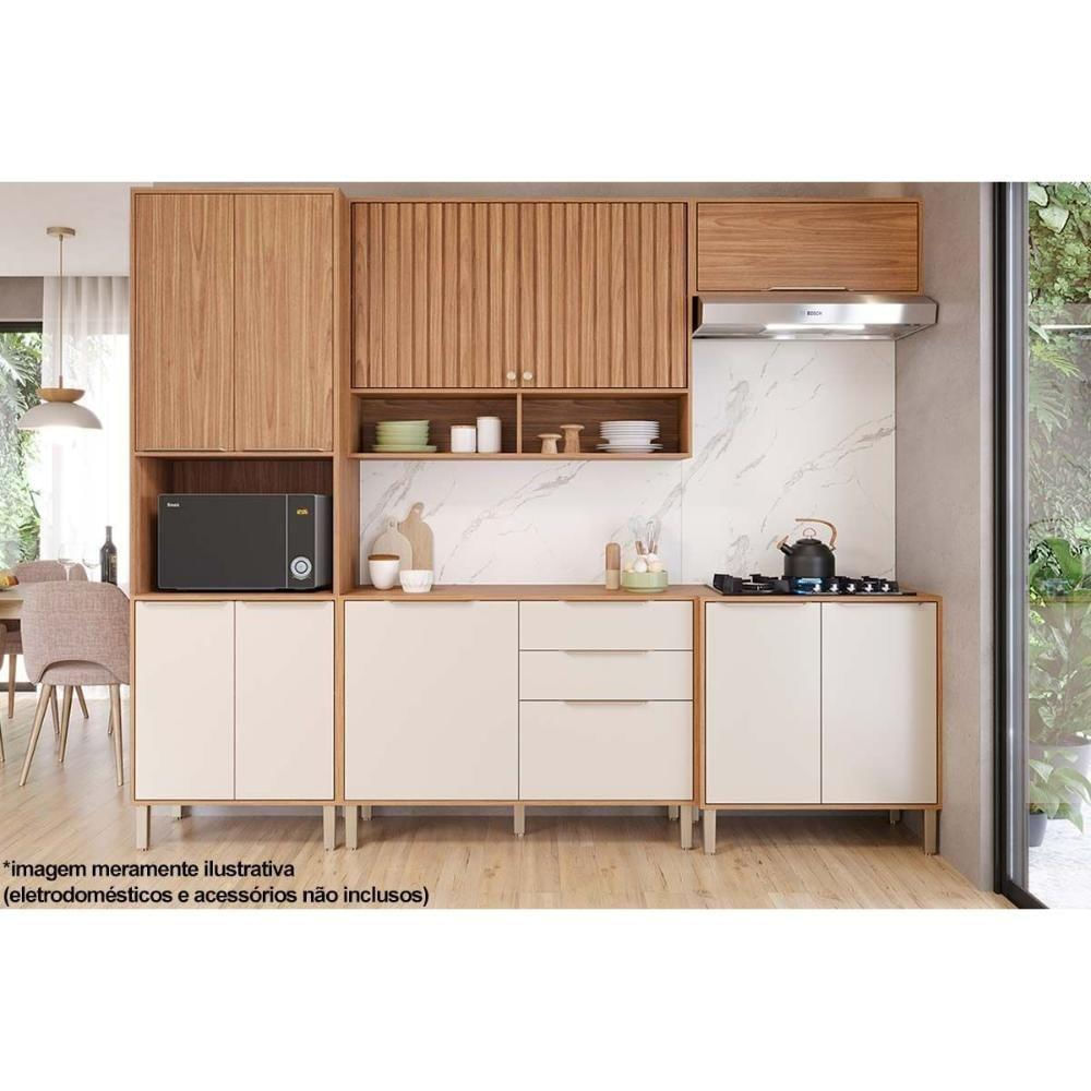 Cozinha Modulada Completa Divina 5 Peças 2 Aéreos + 2 Balcões + 1 Paneleiro Cz002 Freijó Off White