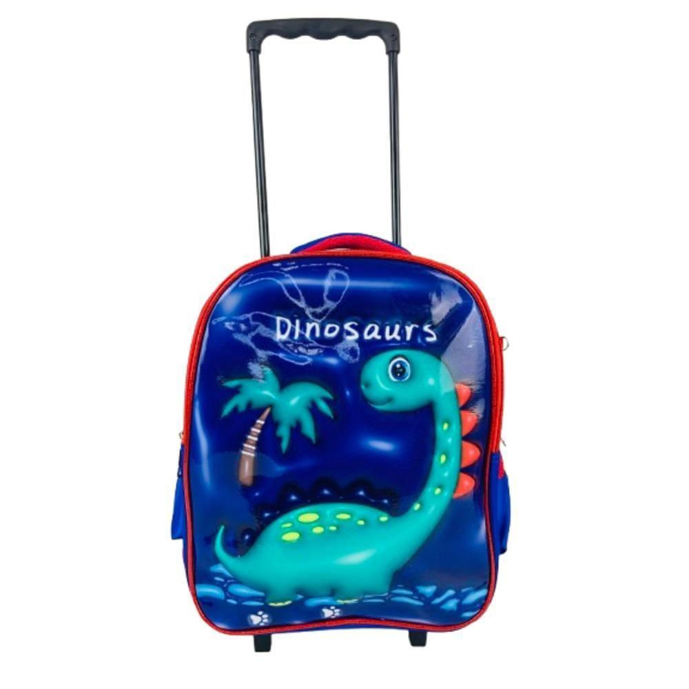 Mochila Infantil Com Rodinhas Kit Bolsa Estojo E Lancheira Escolar Carrinho Impermeavel Dinossauro