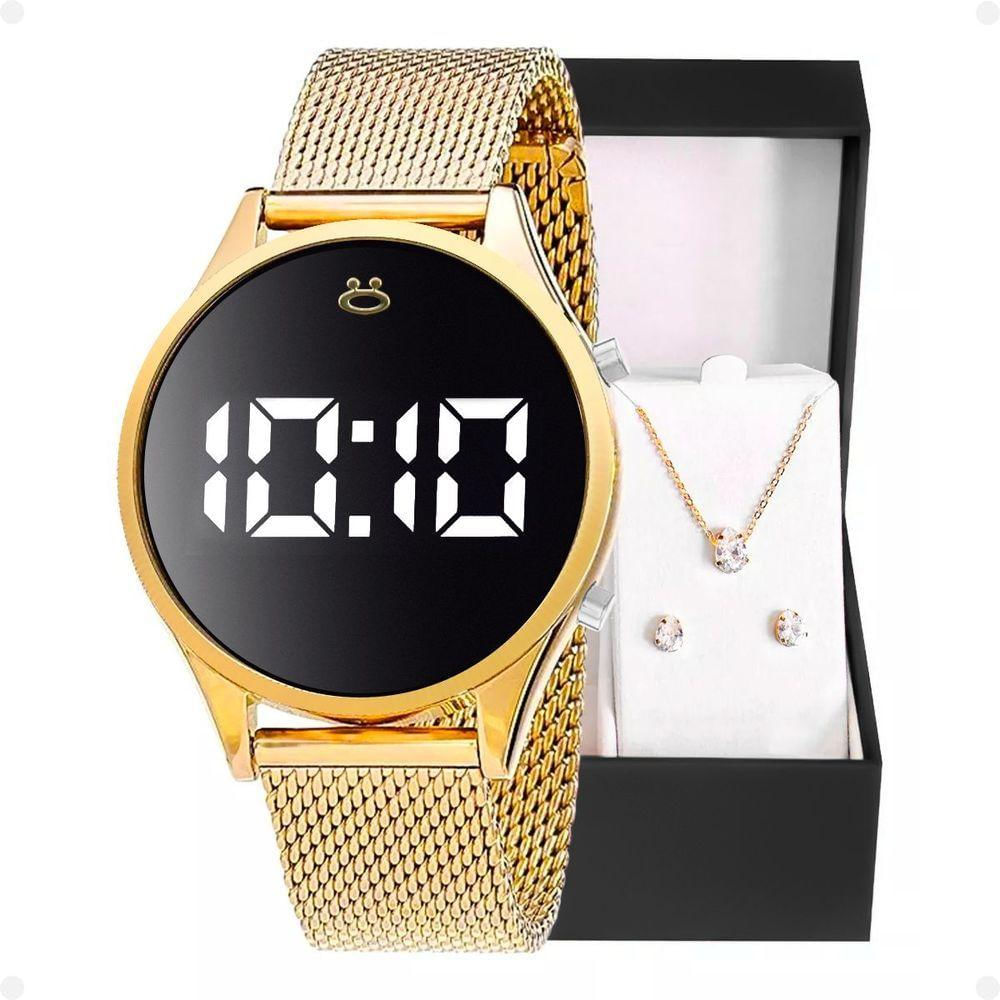 Relogio Feminino Dourado Digital + Colar + Caixa Ajustavel