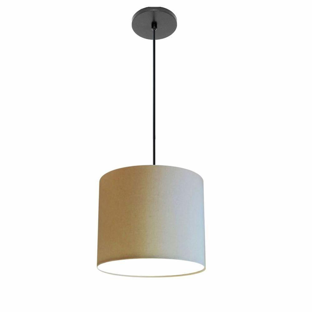 Luminária Pendente Vivare Free Lux Md-4105 Cúpula Em Tecido Algodão-crú Da Canopla Canopla Preta E Fio Preto