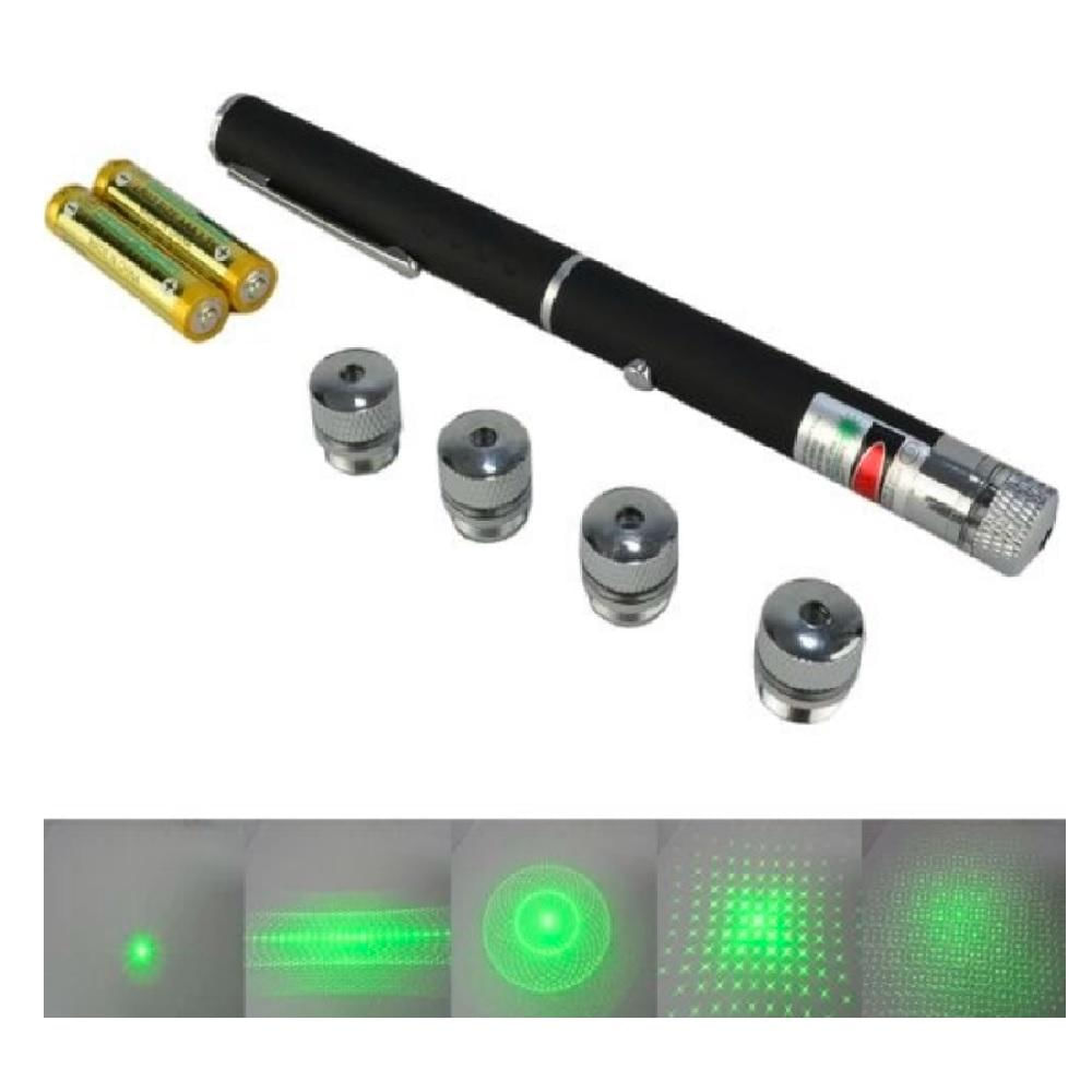 Caneta LASER Verde Pointer 5000mW com 5 Ponteiras de Efeitos