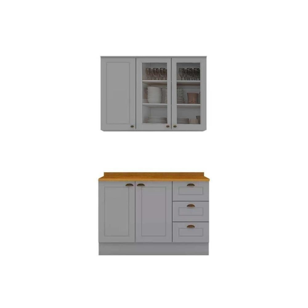 Cozinha Modulada Completa Americana 3 Peças 1 Aéreo + 1 Balcão + Complemento Cz126 Cinza