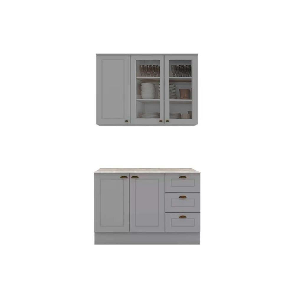 Cozinha Modulada Completa Americana 3 Peças 1 Aéreo + 1 Balcão + Complemento Cz125 Cinza