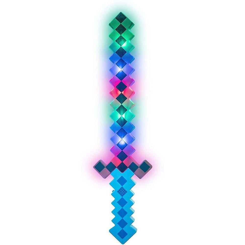 Espada Pixel Minecraft 58cm Diamante Som E Luz à Pilha Azul