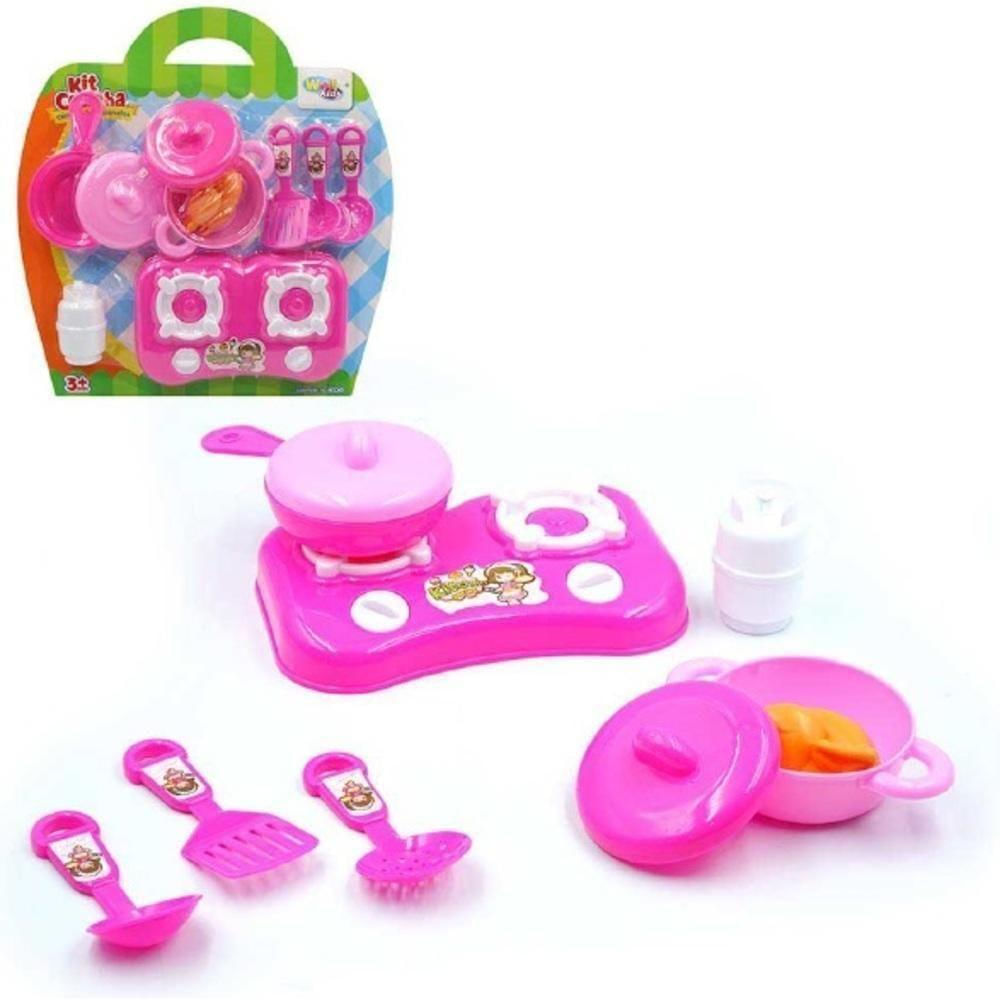 Kit Cozinha Infantil Com Fogao Panela Utensilios Talheres E Acessorios Rosa Meninas