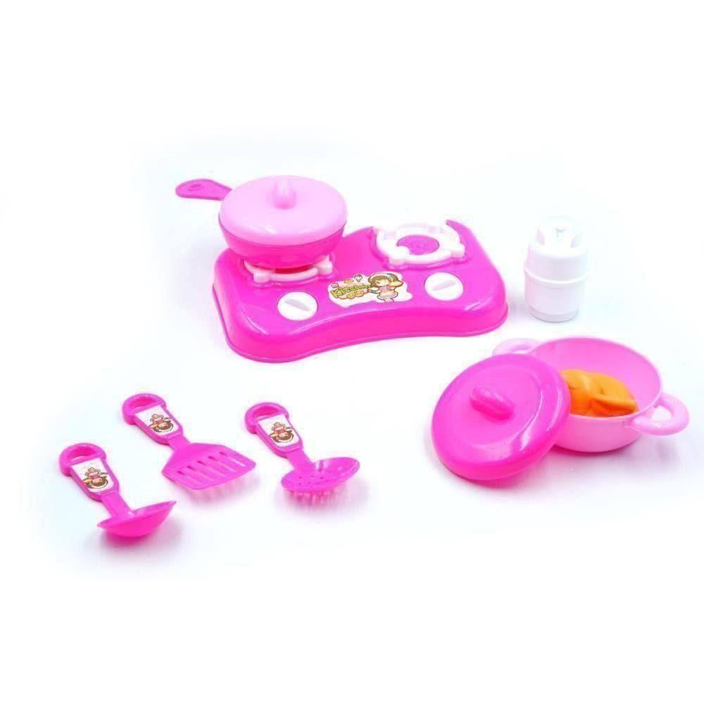 Kit Cozinha Infantil Com Fogao Panela Utensilios Talheres E Acessorios Rosa Meninas