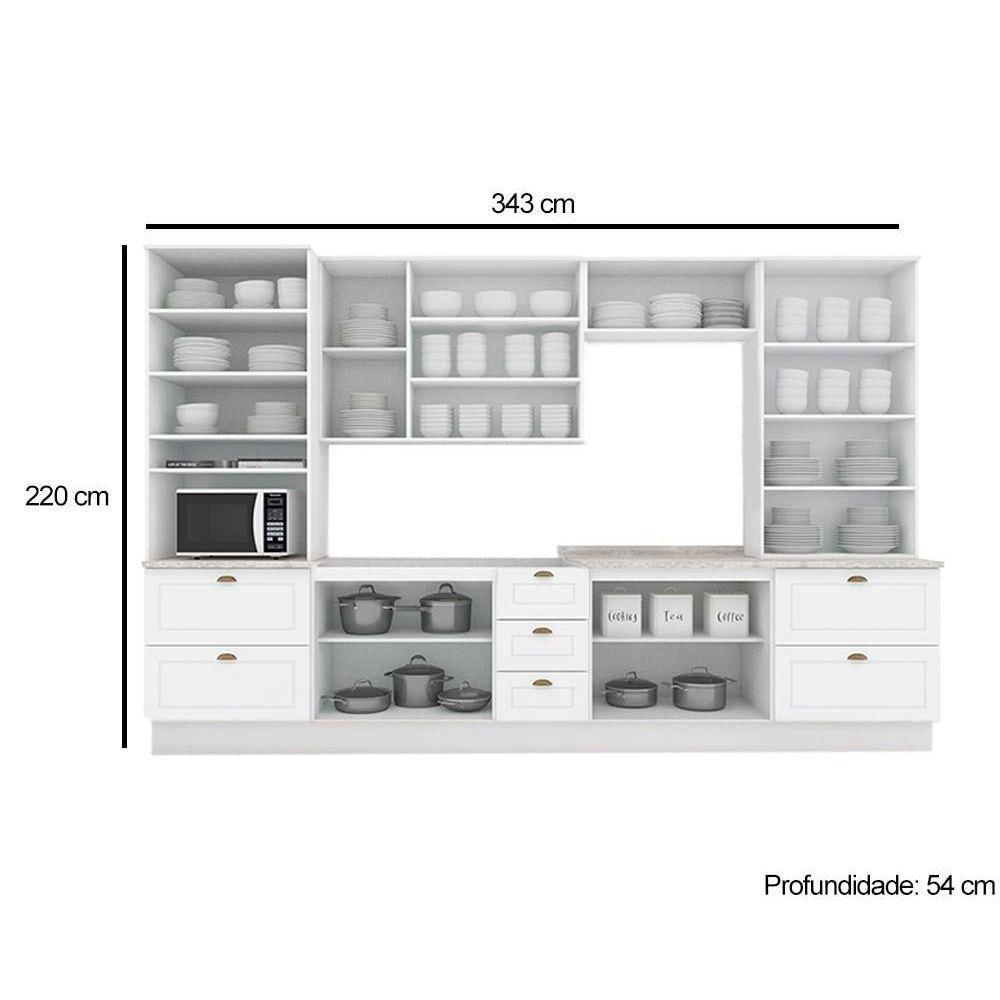 Cozinha Modulada Americana 7 Peças 2 Aéreos + 2 Balcões+ 2 Paneleiros + 1 Complemento C5p66 Branco2 Aéreos + 1 Balcão + 1 Complemento