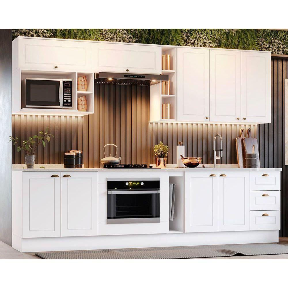 Cozinha Modulada Completa Americana 13 Peças 5aéreos+4balcões+4complementos C5p41 Branco