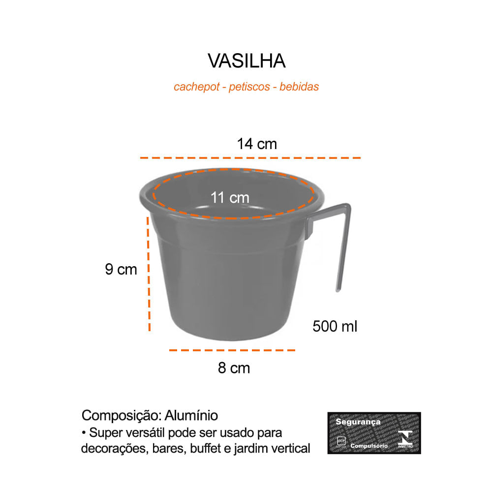 Tigela Cumbuca Pote Vasilha Alça Preto Bar Petisco 500ml