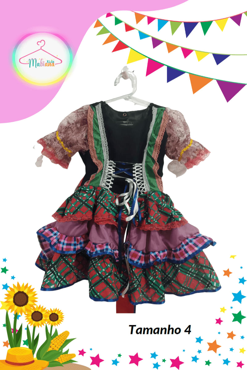 Vestido Junino infantil colorido (Tam. 4)