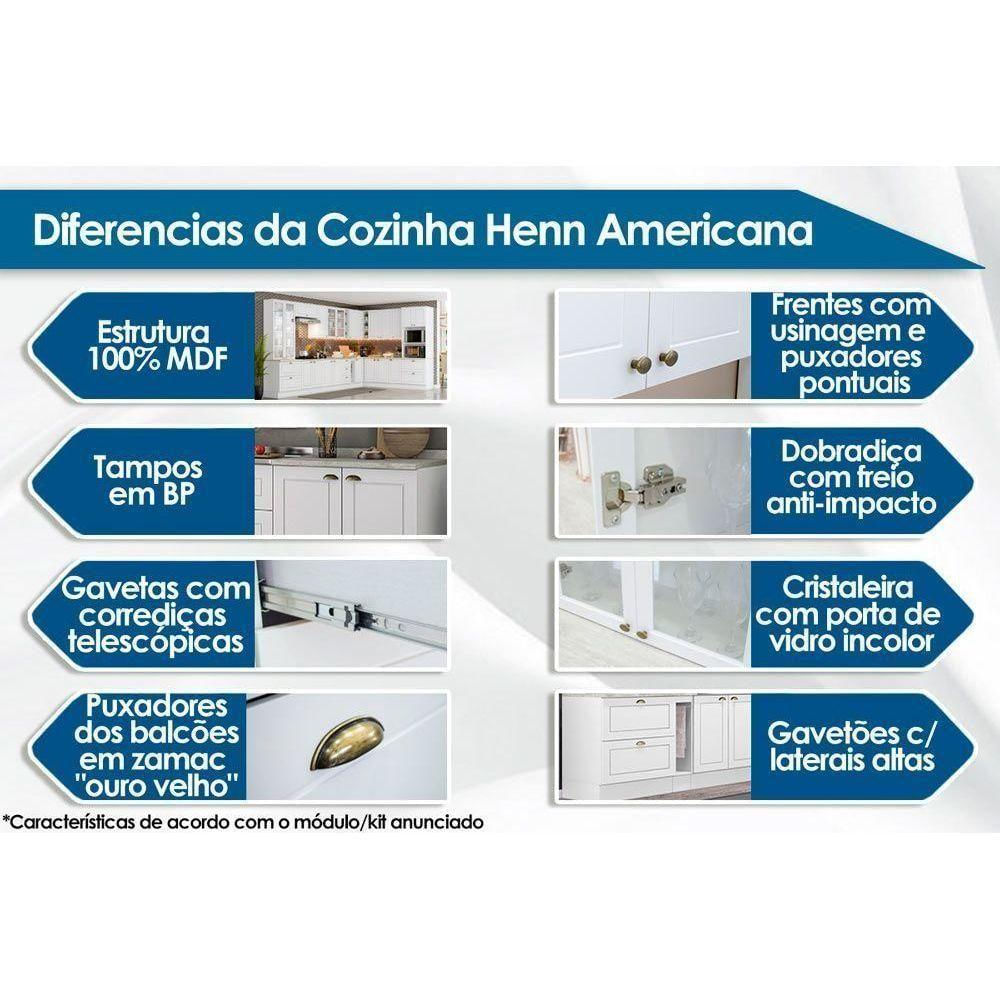 Módulo Cozinha Americana Balcão Para Pia Com Tampo Com 2 Portas E 3 Gavetas 120cm Branco2 Aéreos + 1 Balcão + 1 Complemento