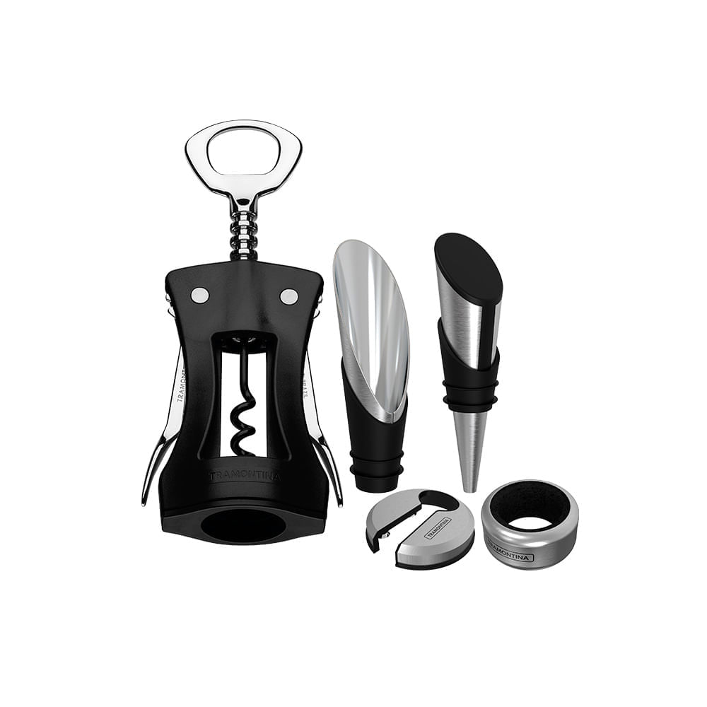 Jogo para Vinhos 5 Peças Tramontina Harmoniza 25599011 Inox e Preto