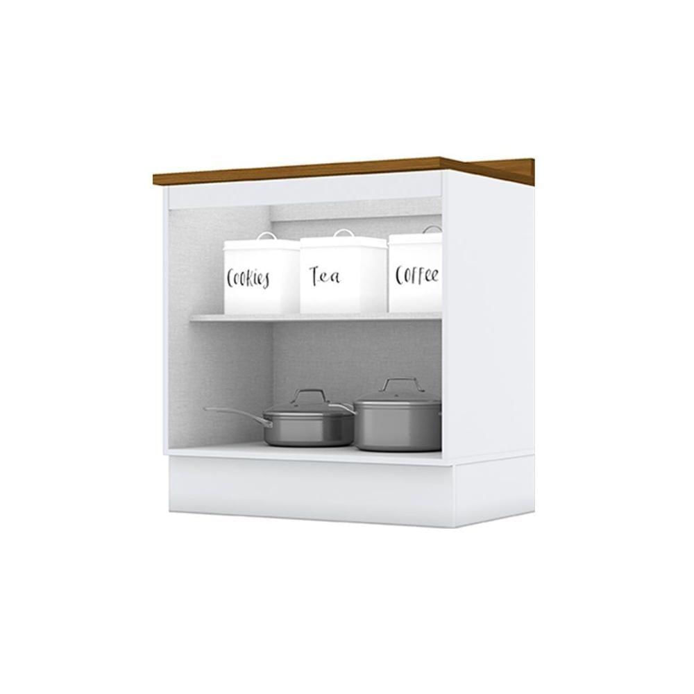 Módulo Cozinha Americana Balcão Com Tampo Com 2 Portas 80cm Branco2 Aéreos + 1 Balcão + 1 Complemento