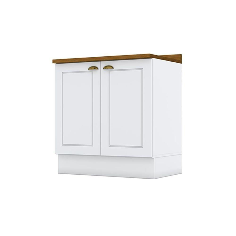 Módulo Cozinha Americana Balcão Com Tampo Com 2 Portas 80cm Branco2 Aéreos + 1 Balcão + 1 Complemento