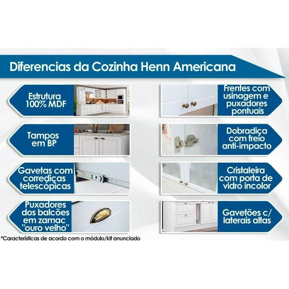 Módulo Cozinha Americana Balcão Com Tampo Com 2 Portas 80cm Branco2 Aéreos + 1 Balcão + 1 Complemento