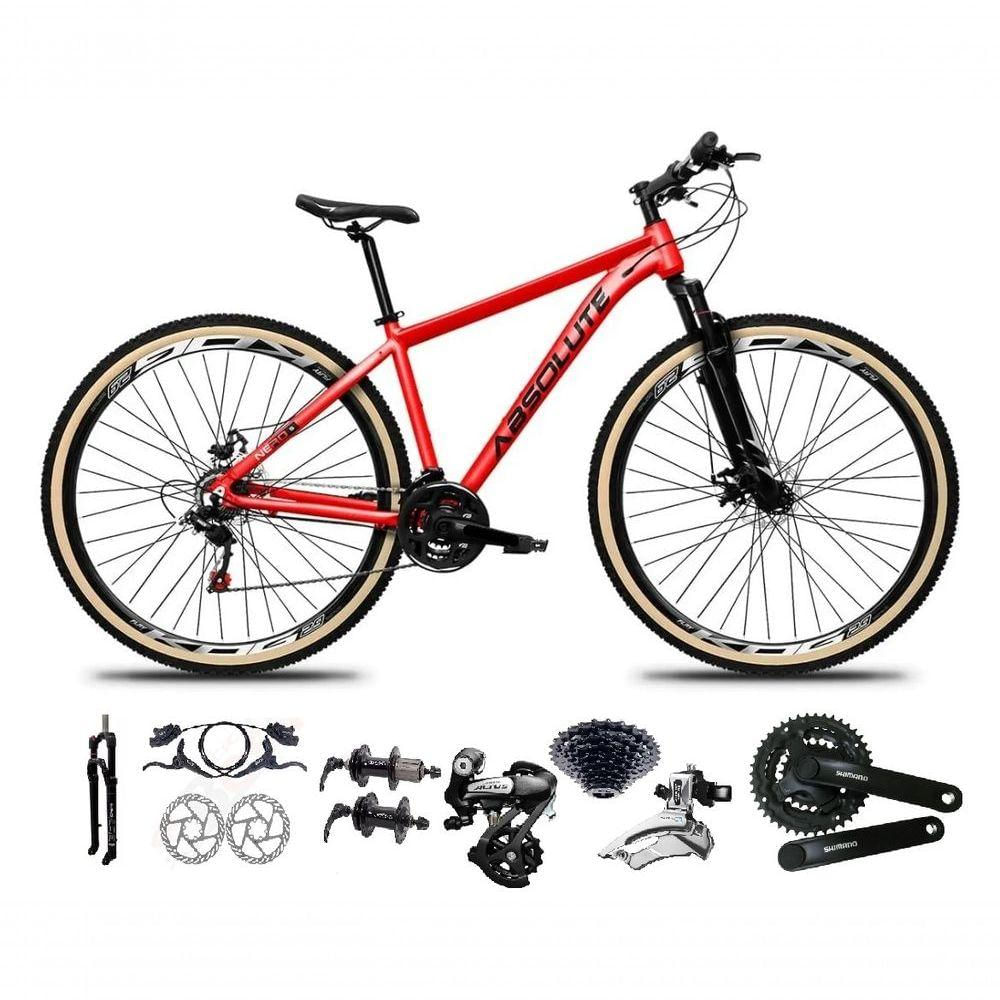 Bicicleta Aro 29 Absolute Nero 5 Shimano Altus 24v Freios Hidráulicos Garfo Com Trava Pneu Com Faixa Vermelho Tam 17