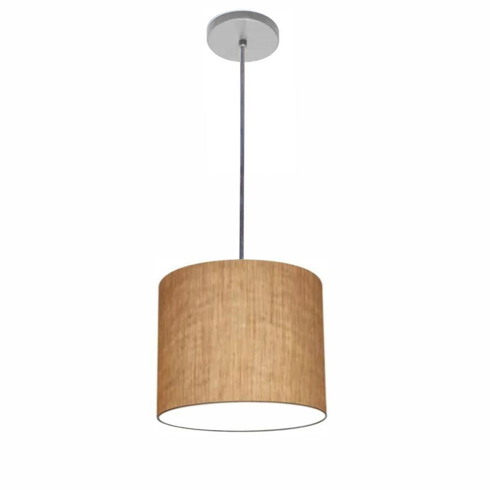 Luminária Pendente Vivare Free Lux Md-4107 Cúpula Em Tecido 25x20cm Palha Da Canopla Canopla Cinza E Fio Cristal