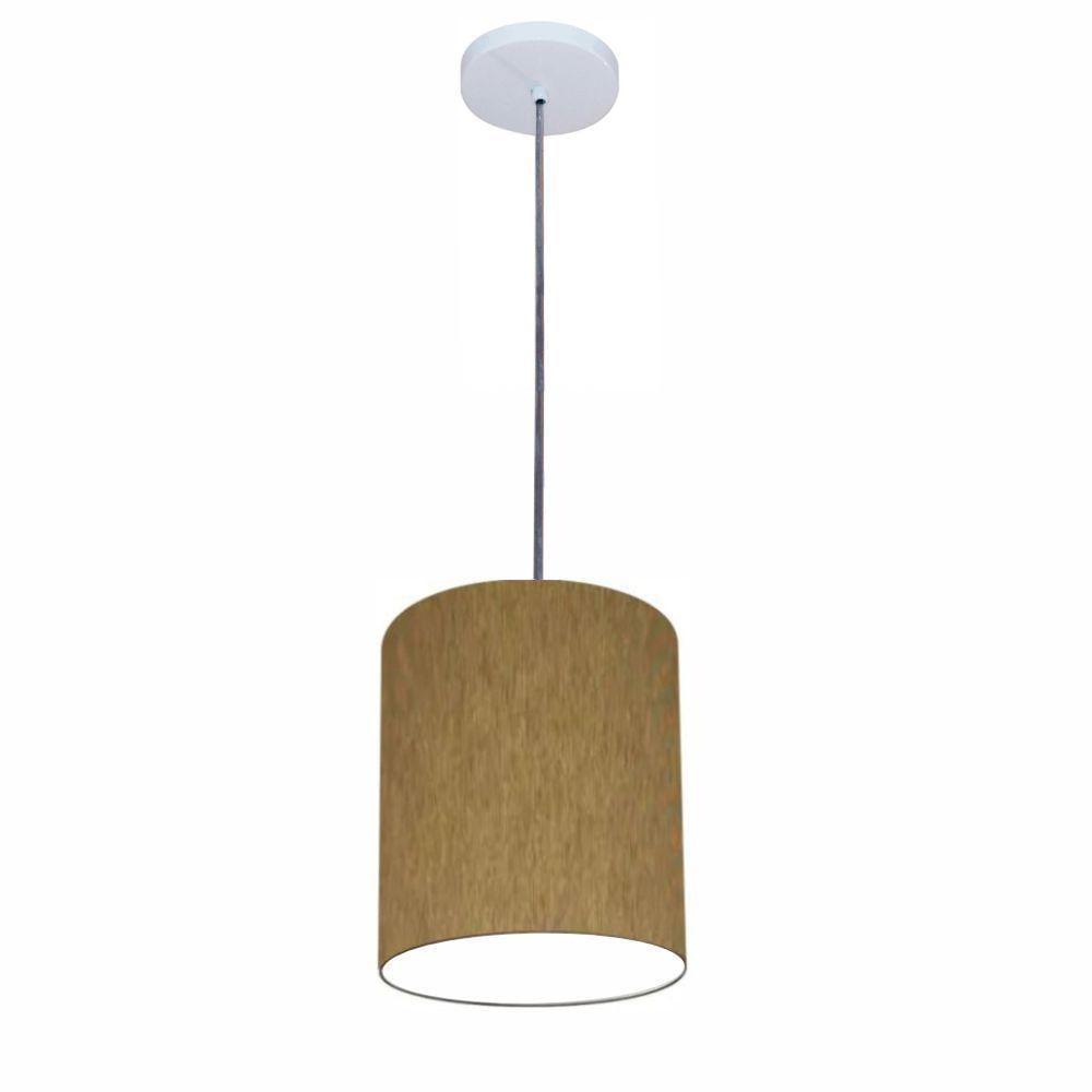 Luminária Pendente Vivare Free Lux Md-4104 Cúpula Em Tecido Cáqui Da Canopla Canopla Branca E Fio Cristal