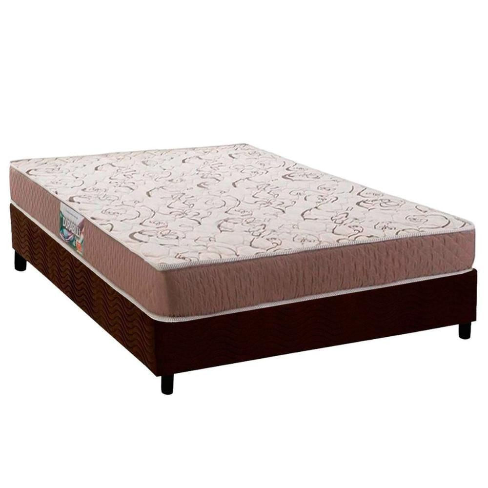 Cama Box Casal: Colchão Ortopédico Herval Compact Ag 65 - Durabilli Bordado Double Side + Base Crc Suede Brown (138x188)