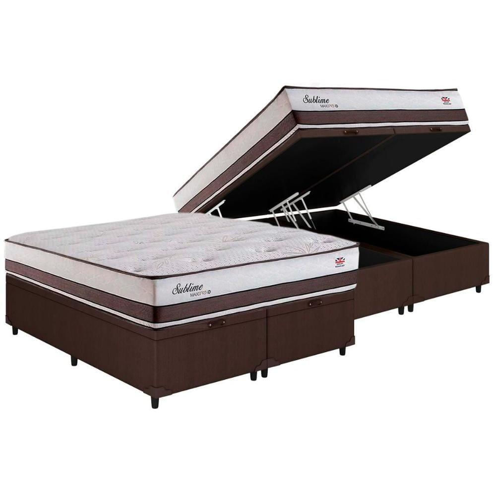 Cama Box Baú King: Colchão Molas Masterpocket Ensacadas Herval Maxspring Sublime + Base Crc Courano Brown (193x203)