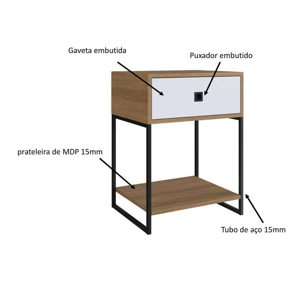 Mesa De Cabeceira Industrial P1026 Mel Branco