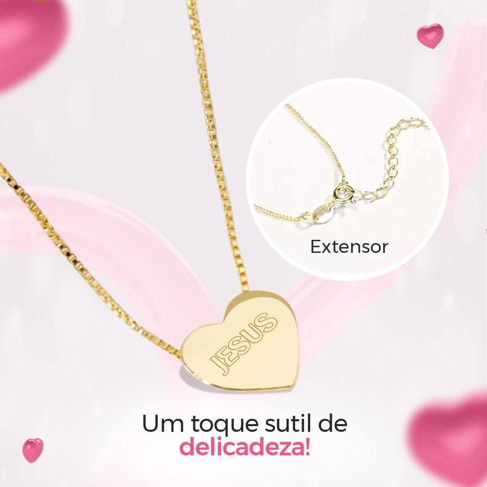 Colar Feminino Aço Dourado + Caixa + Pingente Jesus Coração