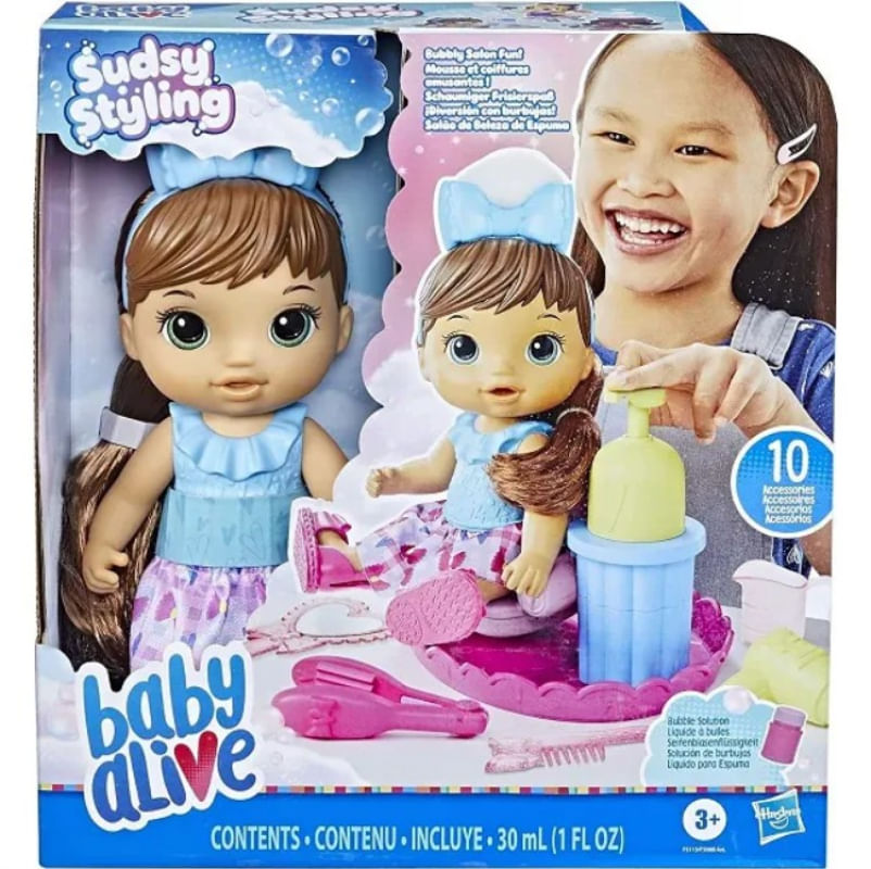 Boneca Baby Alive Sudsy Styling Morena - Hasbro F5113