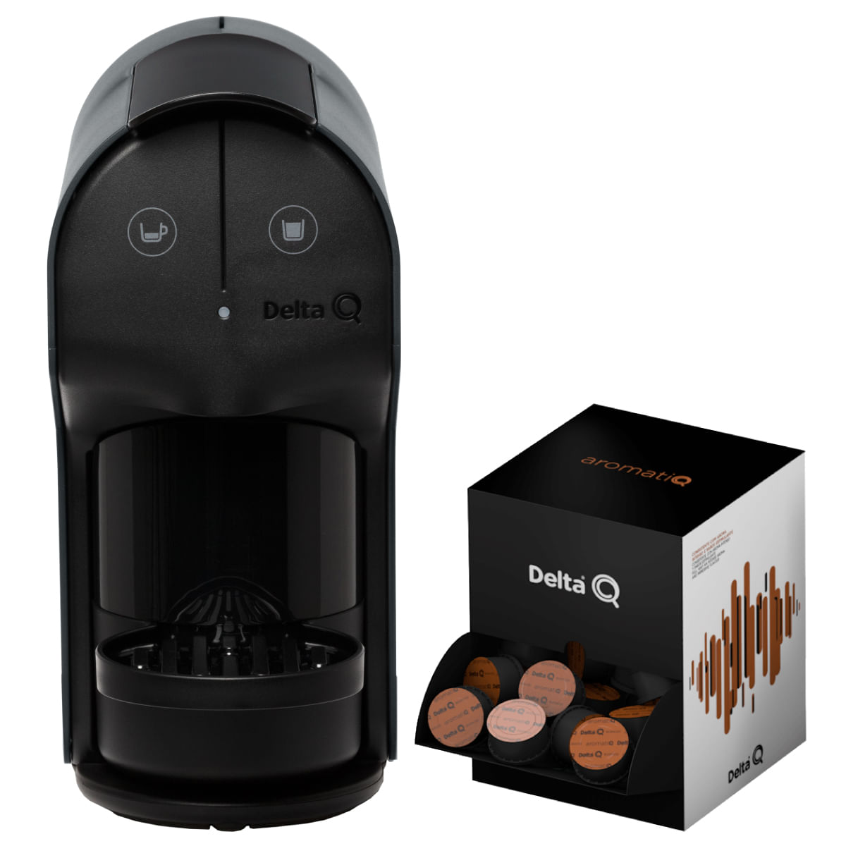 Kit Cafeteira Quick Delta Q + Pack 100 Cápsulas AromatiQ Chumbo / 110v