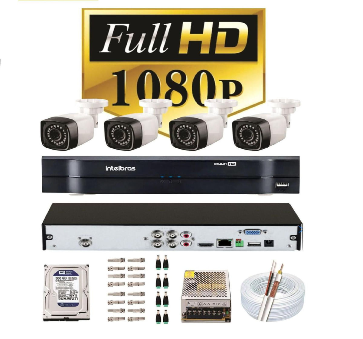 Kit 4 Câmeras de Segurança Full Hd 1080p 2 MP Leds Infra + Dvr Intelbras Mhdx  Full Hd - Intelbras