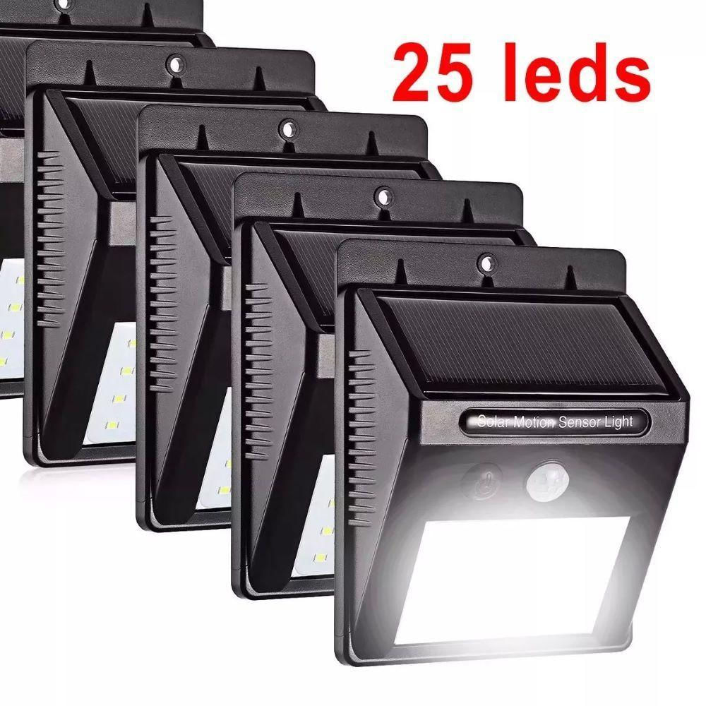 Kit 6 Luminária Solar De Parede 25 Led Sensor De Movimento