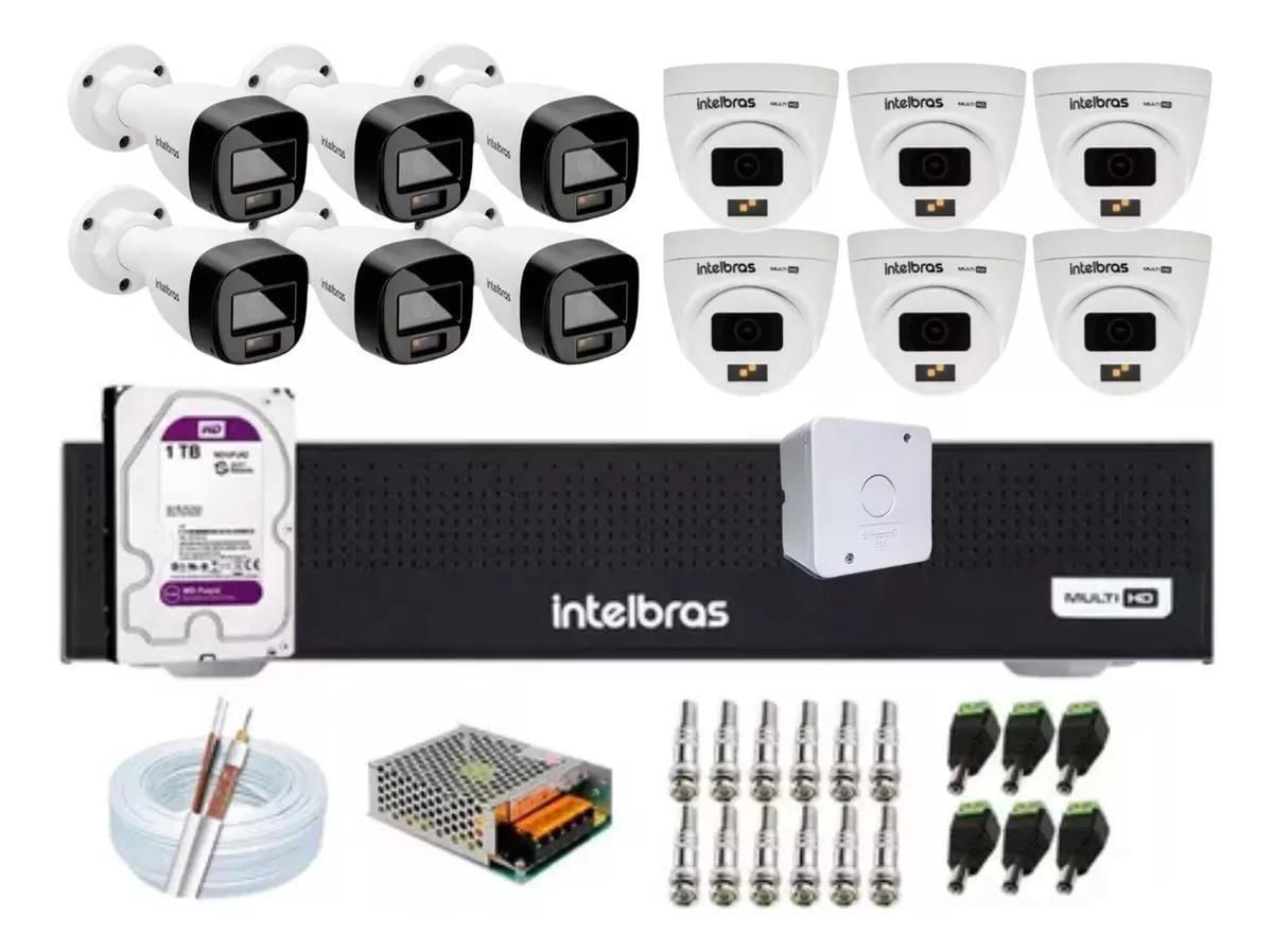 Kit 12 Cameras Intelbras 3220 Full Color Com Microfone, Dvr 16ch Mhdx 3116c 1tb