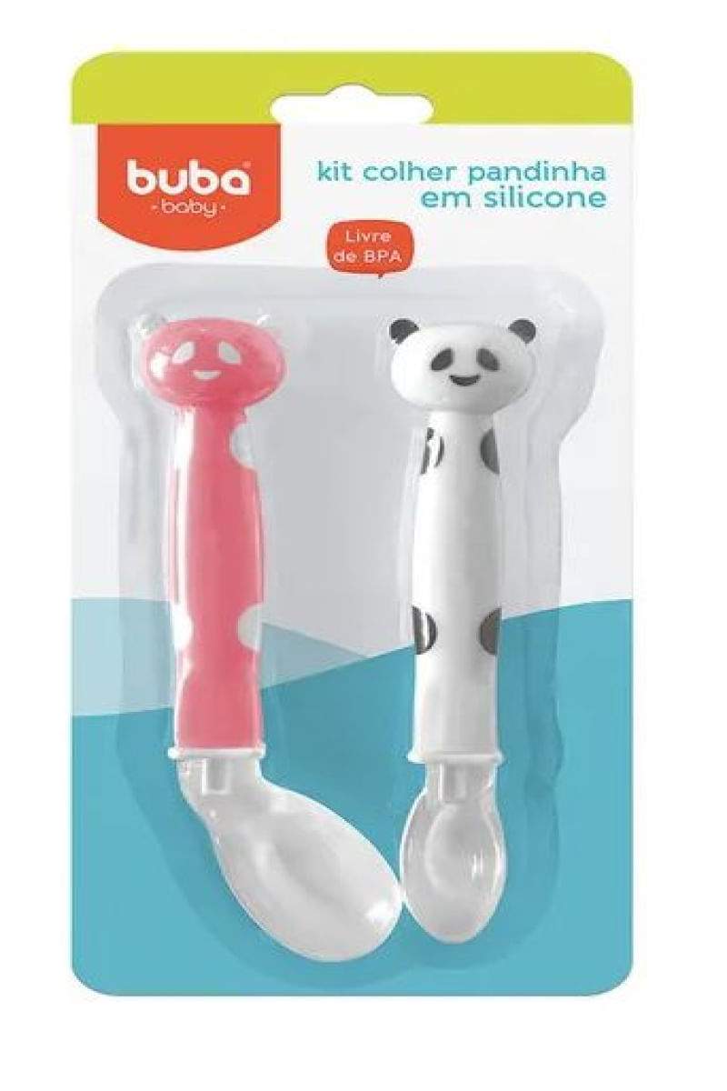 Kit Colher Silicone Panda Rosa Buba