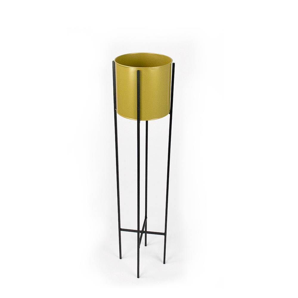 Vaso Decorativo Dourado Com Suporte Metálico Preto 91 cm - D&#039Rossi