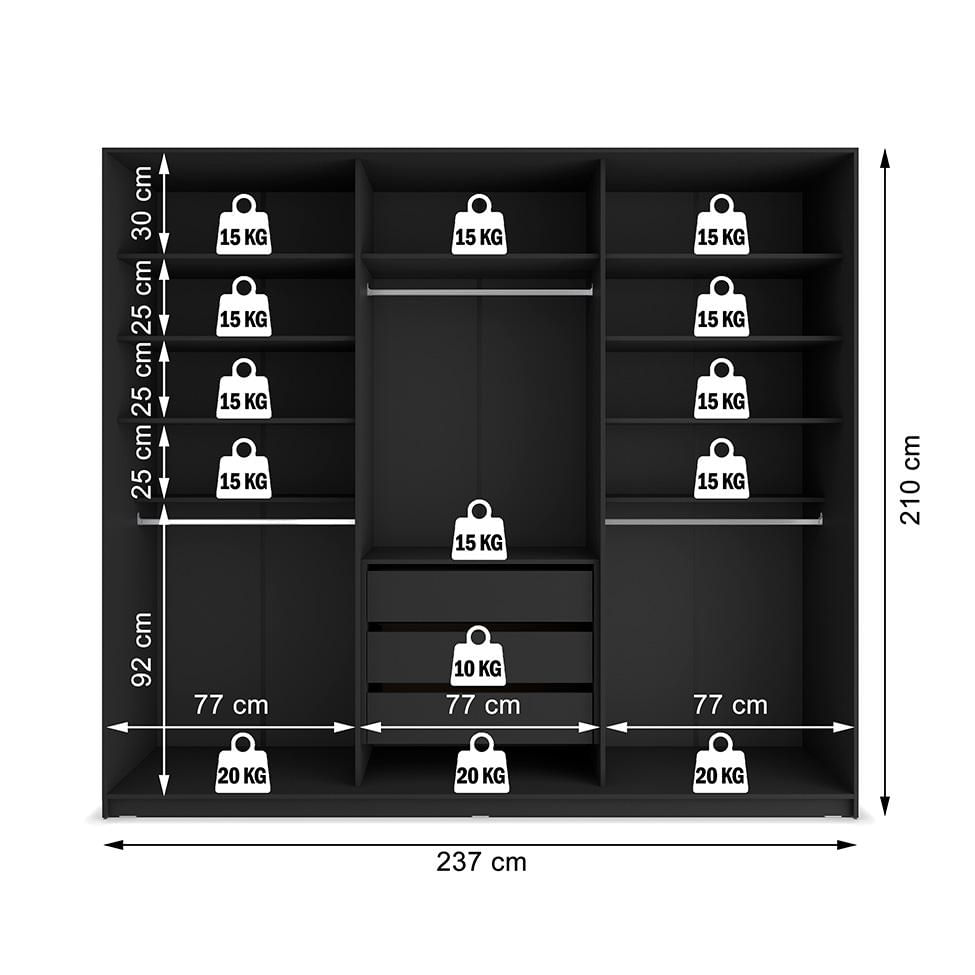 Guarda-Roupa Closet Monreale 100 % MDF 3 GV Preto 237 cm