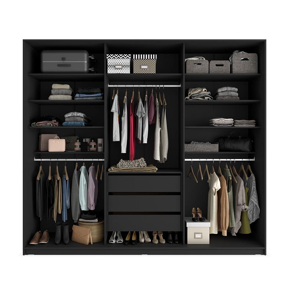 Guarda-Roupa Closet Monreale 100 % MDF 3 GV Preto 237 cm