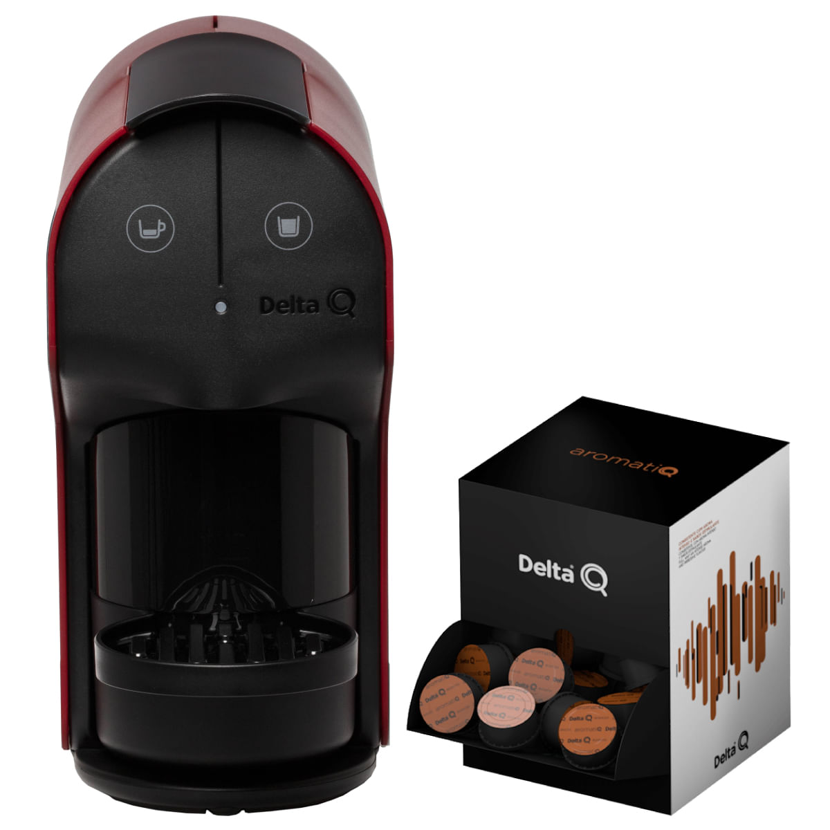 Kit Cafeteira Quick Delta Q + Pack 100 Cápsulas AromatiQ Vermelha / 220v