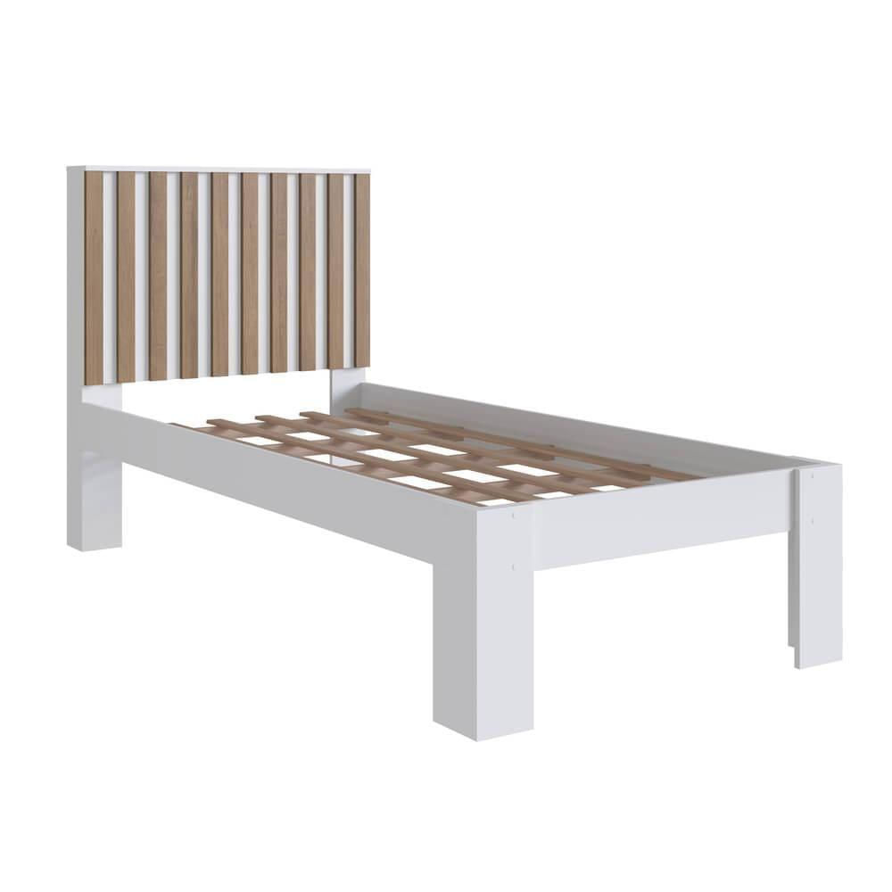 Cama Solteiro Cabeceira Ripada 108x206cm Branco Mel Proddy