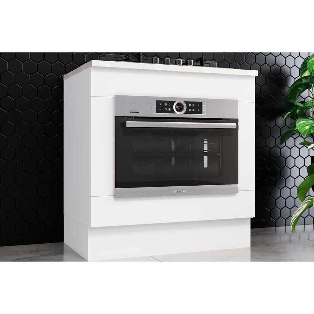 Módulo Cozinha Americana Balcão Com Tampo Para Forno De Embutir E Cooktop 80cm Branco2 Aéreos + 1 Balcão + 1 Complemento