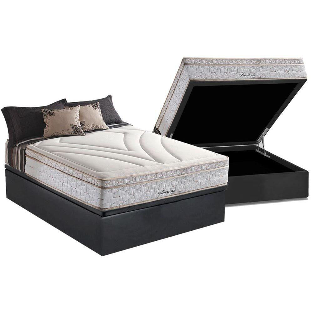 Cama Box Baú Casal: Colchão Molas Masterpocket Ensacadas Herval Maxspring American + Base Crc Suede Gray (138x188)