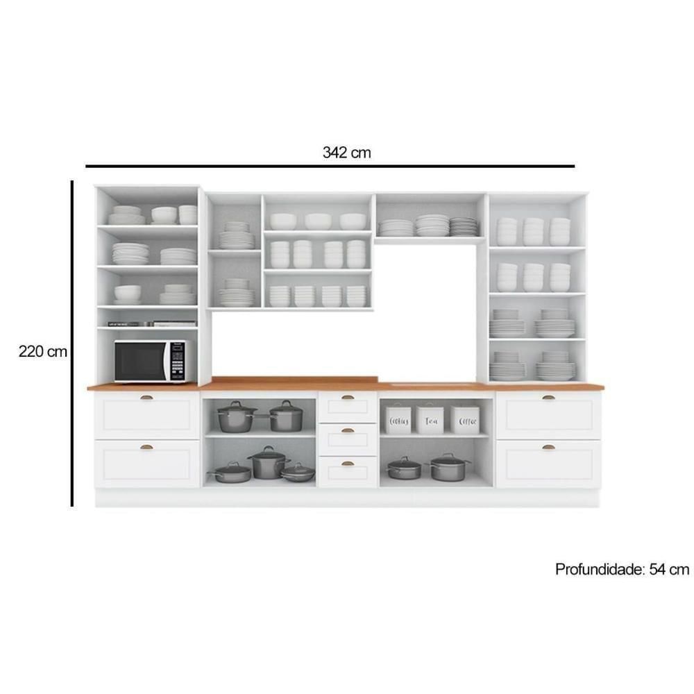 Cozinha Modulada Americana 8 Peças 2 Aéreos + 2 Balcões+ 2 Paneleiros + 2 Complementos C5p65 Branco2 Aéreos + 1 Balcão + 1 Complemento