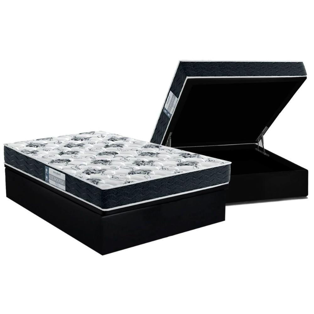 Conjunto Box Baú Casal: Colchão Espuma Probel D28 Prodormir Advanced Black + Base Crc Suede Black (138x188)