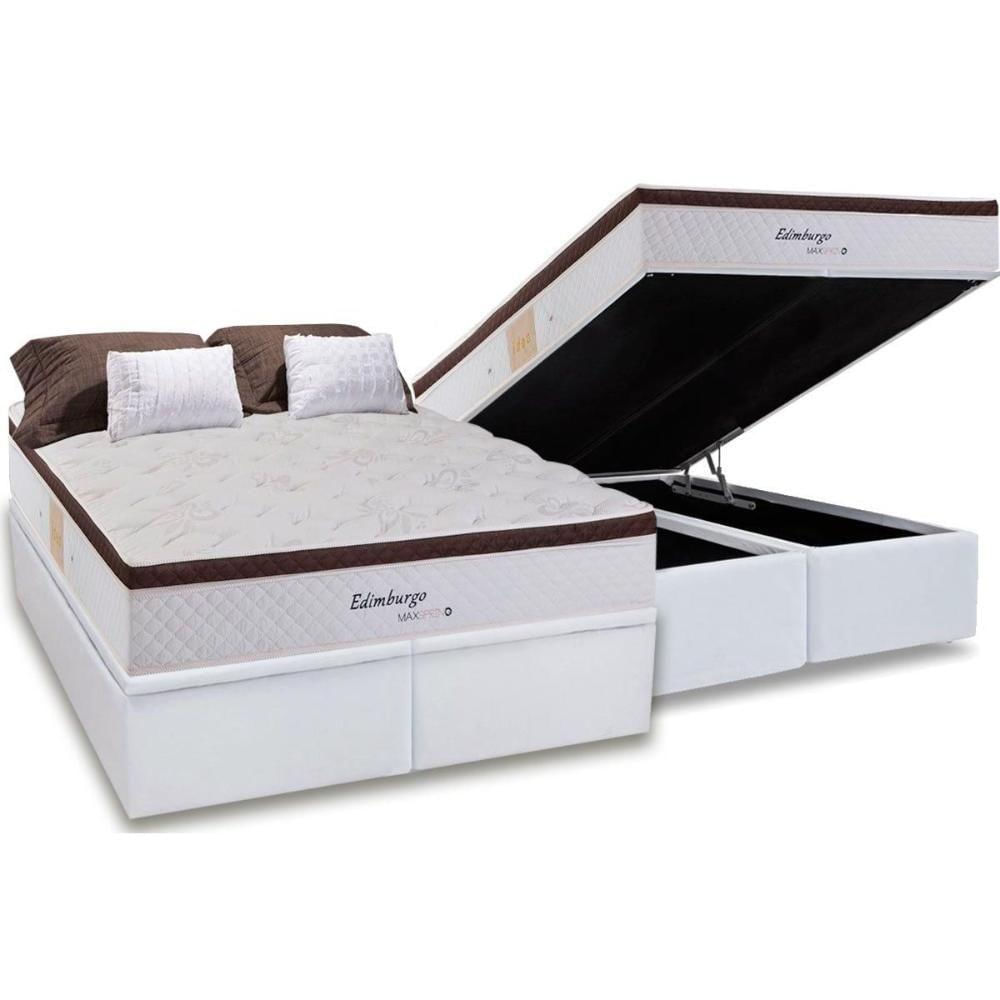 Cama Box Baú King: Colchão Molas Masterpocket Ensacadas Herval Maxspring Edimburgo + Base Crc Courano White (193x203)