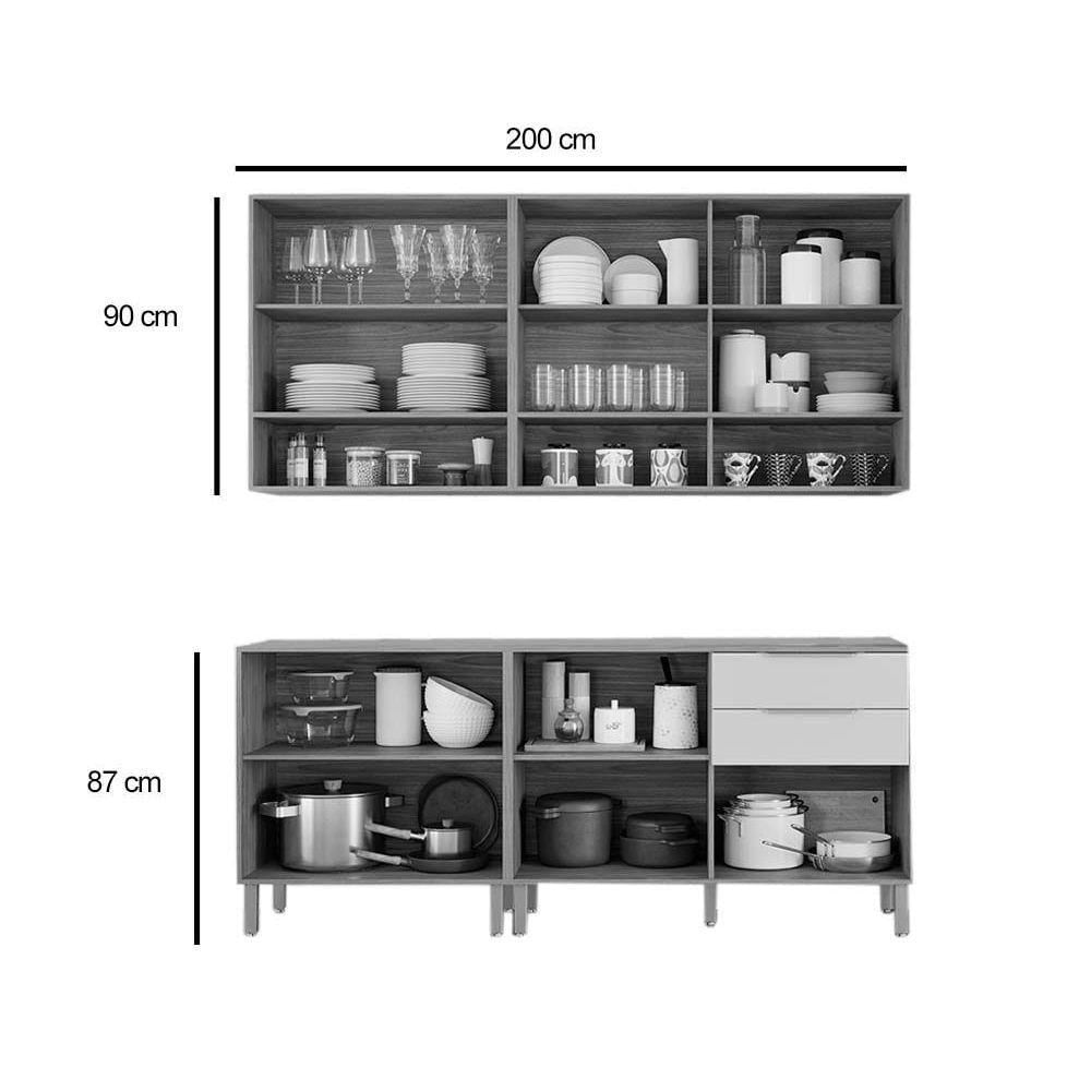 Kit Cozinha Modulada 6 Peças Divina 2 Aéreos + 2 Balcões + 2 Complementos Cz009 Freijó Titanium