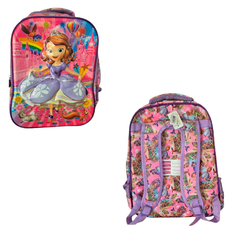 Mochila Princesa Sofia Rosa Alto Relevo 3 Zíperes 9213